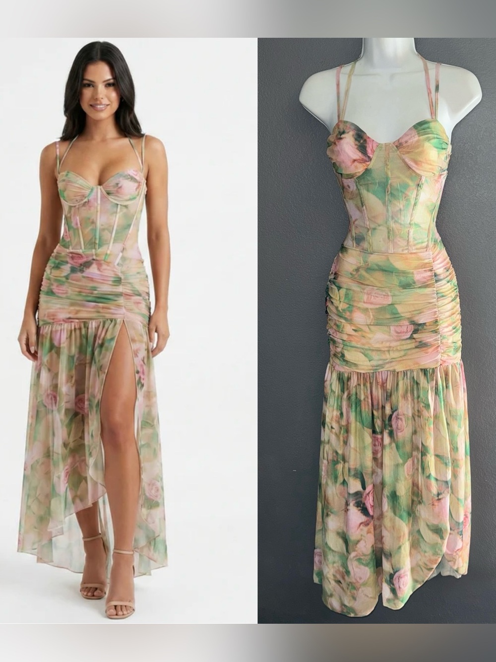 Womens Viral TikTok Floral Midi Corset Mesh Maxi Dress size Small - Picture 1 of 9